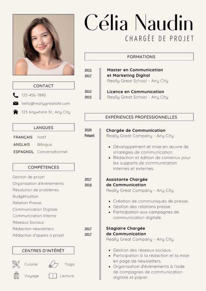 exemple cv stage etranger
